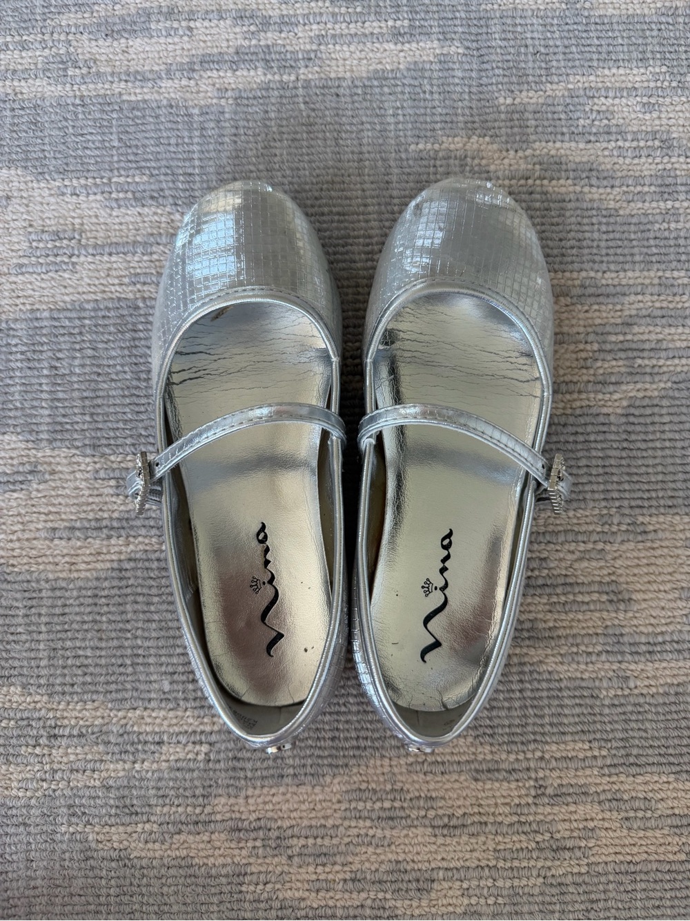 Nina Metallic Silver Girls' Mary Jane Flats - Size 11
